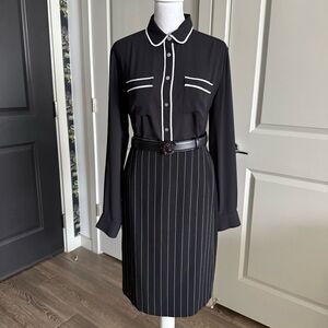 ESCADA Black and Metallic Pinstripe Wool Pencil Skirt Size L